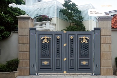 智能平行門(mén)雙開(kāi)938-PK2（深灰+花桿撬金)